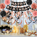 FECEDY Rose Gold Black Theme Happy Birthday Banner Flag Bunting Paper Circle Confetti Garland Swirl Streamers Honeycomb Ball for Birthday Party Decoration — 4