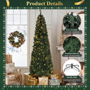 okicoler Christmas Tree, 6ft Pre-Lit Slim Pencil Fir Tree, 775 Branch Tips with 250 Multicolor LED Lights & 11 Lighting Modes, Metal Hinges, White Holiday Decoration for Corner — 4