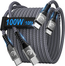 USBC to USBC 100W [10ft/2 Pack] USB C to USB C Fast Charging Cable Braided C to C Charger Cord for MacBook Pro/Air, iPhone 17 16 15 Pro Plus,iPad Pro,Samsung Galaxy S26 S25 Ultra S24,Pixel,PS5,Switch 1