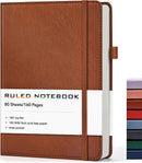 Lined Journal Notebook, A5 Hardcover Leather Journals for Writing, 160 Numbered Pages, 5.7'' x 8.3'' Journaling Notebooks for Men Women, Thick Paper College Ruled Journal for Work Office School, Brown — 1