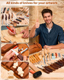SakerNeo 25-Piece Wood Carving Kit Whittling Kit with Leather Storage Bag | Brown 25pcs — 6