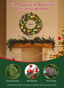 Brightown 24 Inch Pre-Lit Artificial Christmas Wreaths for Front Door,Christmas Decorations Indoor with Pine Cones & Berry Clusters, Christmas Wreath with 50 Lights for Fireplace Wall Window, Plug-in — 3