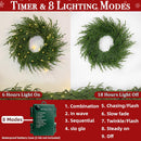 24" Lighted Norfolk Pine Wreath, Thick and Soft, Timer and 8 Modes, Artificial Christmas Wreaths for Front Door 50 LED 70 Pine Branches Christmas Door Wreath for Wall Window Indoor Outdoor Home Decor — 3