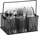 Mind Reader Multi-purpose Storage Caddy with Handle, Desktop Organizer, Cutlery Holder, 4 Compartments, Metal Mesh, Black — 1