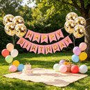 Happy Birthday Banner Sign Bunting Hanging Decorations with 8Pcs Shiny Gold Balloons Birthday Party Sign Decor for Party Supplies(Purple) | Pink — 4