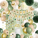 Sage Green Birthday Decorations Olive Green Happy Birthday Party Decorations Nude Retro Gold Balloon Banner Paper Pom Poms Greenery Neutral Rustic Décor Supplies Baby Girls Women — 1