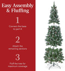 Best Choice Products 6ft Pre-lit Pencil Christmas Tree Pine w/Twinkling LEDs Partially Flocked Frosted Slim Holiday Decoration Skinny Xmas Tree, 250 Lights, 618 Frosted Tips, 50 Pine Cones, Stand — 6
