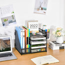 Marbrasse Desk Organizer with File Holder, 5-Tier Paper Letter Tray Organizer with Drawer and 2 Pen Holder, Mesh Desktop Organizer and Storage with Magazine Holder for Office Supplies(Black) — 3