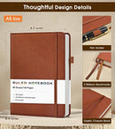 Lined Journal Notebook, A5 Hardcover Leather Journals for Writing, 160 Numbered Pages, 5.7'' x 8.3'' Journaling Notebooks for Men Women, Thick Paper College Ruled Journal for Work Office School, Brown — 6