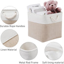 MidmmVick 13 x 13 Inch Cube Storage Bins, 6 Pack Extra Large Collapsible Fabric Storage Bin with Ropes, Foldable Storage Cubes for Home (White & Beige-13"x13"x13") — 6