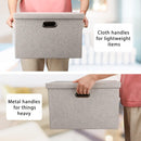 Graciadeco Large Quart Collapsible Stackable Storage Bins with Lids, 3 Packs Beige Linen Fabric Closet Boxes with Lids, Storage Cube Baskets Container Organizers for Bedroom Office(16.6 x 11.7 x 10.8) — 3