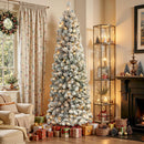 SHareconn 6ft Prelit Snow Flocked Artificial Hinged Slim Pencil Christmas Tree with Warm White Lights, Flocked Pencil Spruce Tree, Perfect Decoration Choice for Xmas Holiday, 6 FT, Flocked Green — 2