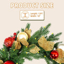 12 FT Pre-Lit Christmas Garland with 100 Warm White LEDs and Timer, Battery Operated Artificial Garland with Christmas Ornaments and Gold Mesh Leaves for Mantel, Stairs and Doorway — 7