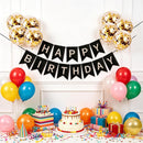 Happy Birthday Banner Sign Bunting Hanging Decorations with 8Pcs Shiny Gold Balloons Birthday Party Sign Decor for Party Supplies(Black) — 2