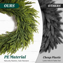 24 Inch Winter Wreath for Front Door: Real Touch Norfolk Pine Wreath with Welcome Wooden Sign - Christmas Large Artificial Green Wreath for Outdoor Indoor Wall Porch Windows Fireplace Decor — 3