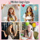 KICOSY Birthday Baddie Sash and Headband Set with Gold Glittery Cake Topper — 5
