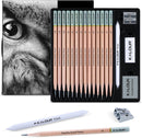 KALOUR 18-Piece Professional Sketch Pencil Set - Includes 5H to 14B Pencils, Vinyl Eraser, Kneaded Eraser,Sharpener and Paper Blending Stump - Ideal for Artists and Beginners — 1