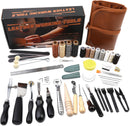 BUTUZE Leather Tooling Kit, Practical Leather Working Tools with Beveler, Groover, Stitching Punch Sewing Thread and Needles - Comes with Roll Bag and Manual — 1