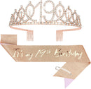 CIEHER 19th Birthday Crown and Sash for Girls, It's My 19 Bday Sash, 19th Birthday Decorations Rose Gold | 19th Bithday — 1