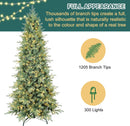 6 FT Prelit Artificial Skinny Christmas Tree,Blue Spruce Slim Pencil Xmas Tree with 1205 PE&PVC Mixed Branch Tips and 300 UL Listed Clear Lights,Hinged Pine Tree with Metal Stand for Home Office Décor — 3