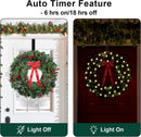 24in Prelit Christmas Wreath for Front Door Christmas Decorations- Timer 8 Light Modes- Battery Operated Lighted Christmas Door Wreath Pre-Decorated with 50 Lights Pinecone Berries Bow Hanger — 5