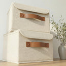 Decorative Linen Storage Boxes with Lids - Spacious Set of 2 Organizer Bins — 1