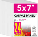 PHOENIX Small Painting Canvas Panels 5x7 Inch, 24 Bulk Pack - 8 Oz Triple Primed 100% Cotton Acid Free Canvas Boards for Painting, White Blank Flat Canvas Boards for Acrylic, Oil Paints | White - Bulk Pack | 5" x 7" — 1