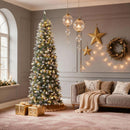 DWVO 6ft Pre-lit Artificial Christmas Tree, Slim Partial Snowy Pencil Kingswood Fir Christmas Trees with 50 Pine Cones, 618 Branch Tips & 250 UL Listed Lights with Remote Control for Home Party — 3