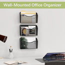 EasyPAG Wall File Organizer 3 Pack, Hanging File Organizer Wall Mount, Metal Mesh Folder Holder for Letter/A4 Papers, Mail Sorter for Office, Classroom, Home, Black — 3