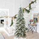 Glitzhome 7.5ft Prelit Christmas Tree, Artificial Christmas Tree with 350 Warm White Lights, Flocked Pencil Christmas Trees Chicago Frostwood Spruce with 1,211 PE&PVC Branch Tips,Sturdy Metal Stand — 1