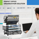MINDEPOT 4-Tier Paper Organizer + 3-Pocket File Holder + Drawer + Pen Holders, Desktop File Organizers Paper Tray for Office Accessories School Classroom Organization (Black) — 5