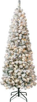 National Tree Company 6ft Pre-Lit Flocked Acacia Slim Christmas Tree — 1