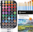 Artecho 48 Colors Watercolor Paint Set, 10 Brushes | 48 colors with paper pad — 1