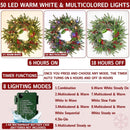 24 Inch Prelit Christmas Wreath for Front Door, Real Touch Norfolk Pine Wreath with Dual Color Change & Timer,Artificial Pine Tips,Cypress Leaves,Red Berries and Pinecone for Door Home Outdoor Decor — 4