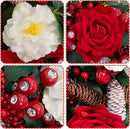 Christmas Wreaths for Front Door 24 Inch Prelit Holiday Wreath with Red Roses, White Peonies, Red Berries, Greenery & Velvet Bow Christmas Door Wreath Indoor Outdoor — 3