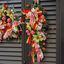 Christmas Wreaths for Front Door, Soomeir 24 Inch Pre-Lit Lighted Led Winter Wreath with Ball and Poinsettias, Holiday Outside Indoors Ribbon Home Ornaments Artificial Wall Decor (Green and Red) — 5