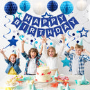 meowtastic Birthday Decorations Happy Birthday Banner with Honeycomb Balls | Blue | Star — 3