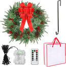 26 Inch Christmas Wreath Decorations,Artificial Wreaths with 50 LED Lights 8 Modes & Timer & Remote Control,144 PVC Tips,Large Red Bow,Pine Cones,Berries for Front Door,Indoor/Outdoor Holiday Decor — 1
