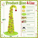 6FT Whimsical Pop-Up Christmas Tree with Lights 30” Tree Skirt, Green — 6