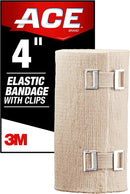 ACE 4 Inch Elastic Bandage with Clips, Beige, Ideal for Sports, Comfortable design with soft feel, Wash and Reuse, 2 Pack — 2