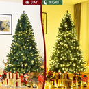ERGOMASTER 7.5FT Pre-lit Artificial Christmas Tree with Lights, Fake Green Xmas Tree with 1346 Hinged Branch Tips, 400 LED Warm White Incandescent Lights & Foldable Metal Stand for Holiday Home Party — 7