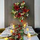 24" Christmas Wreaths for Front Door with Lights & Poinsettia Flowers — 6