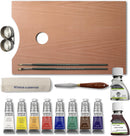 Winsor & Newton Winton Oil Colour, Wooden Paint Set 8 x 37ml Tubes (includes Liquin, Sansodor, 2 Brushes, Knife, Cloth, Godet) | Wood Sets — 2