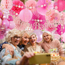 Hot Pink Boho Birthday Party Decorations - 62pcs Happy Birthday Banner, Pink Rustic Paper Lanterns, Streamers, Tissue Pom Poms, Rose Gold Blush Party Balloons, Birthday Decorations for Women Girl | Champagne Hot Pink — 7