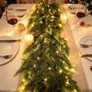 9Ft Christmas Cedar Garland with Lights Christmas Decorations, Real Touch Soft Lush Green Pine Cedar Garland for Mantel Front Door Porch Fireplace Stairs Table Outdoor Indoor Holiday Home Decor — 6