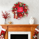 Christmas Wreath with Lights, 24 Inch Lighted Christmas Wreath for Front Door, Winter Wreath with LED Lights, red Berries, Pinecones, Gold Ball, Red Bow, Merry Christmas Sign for Indoor or Outdoor — 2