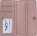 Alldaily Ultra Slim Thin Women Wallet RFID Blocking Credit Card Holder Bifold Long Ladies Billfold (Dark Pink)