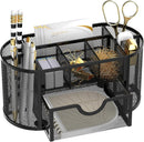 Mesh Desk Organizer with Drawer, 9-Compartment Pen Holder for Desk, Black — 1