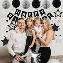 meowtastic Birthday Decorations Happy Birthday Banner with Honeycomb Balls | Black and Silver | Star — 3