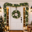 N&T NIETING 9FT Christmas Prelit Norfolk Pine Garland with Light Christmas Flowers Balls Berries Pine Cones Real Touch Pine Christmas Garland for Tables Mantle Fireplaces Stairs Xmas Decorations — 5